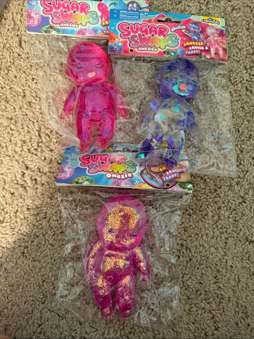 Sugar swaps squishy Onesie Squishee Toy - Pink & Purple Hearts set of 3
